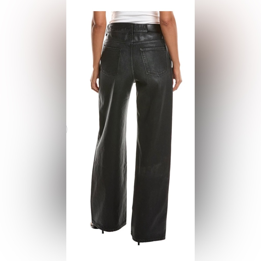 7 FOR ALL MANKIND SCOUT LIQUORICE Wide leg waxed coated jeans size 23 brand new